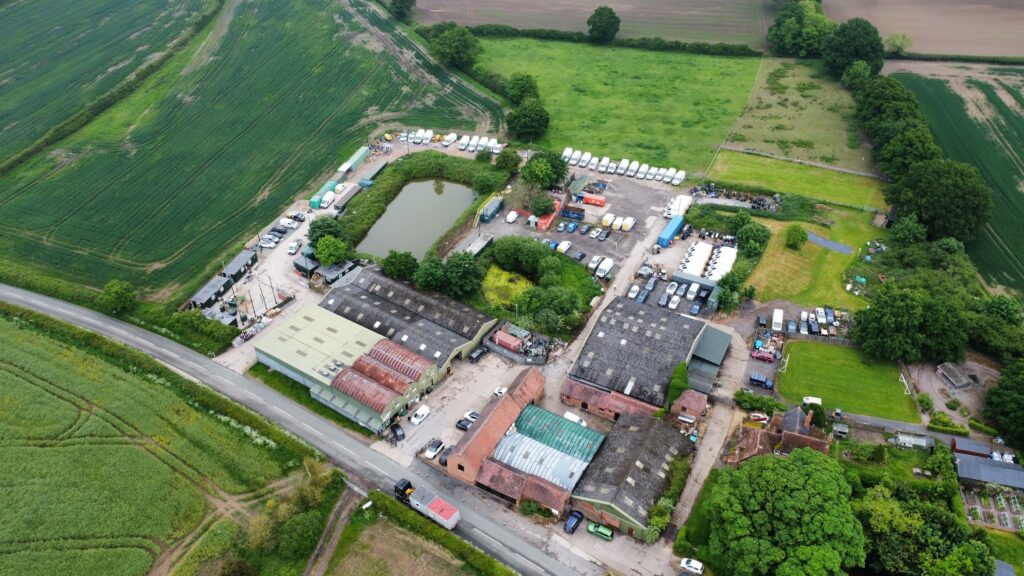 An aerial view of the workplace surrounded by countryside